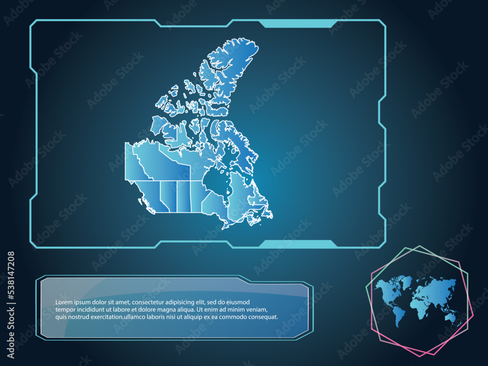 Canada Map infographic technology blue Color element collection