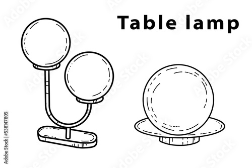 Modern round table lamps in the style of doodles for the living room, hand-drawn different types of styles, modern and vintage. Vector illustration