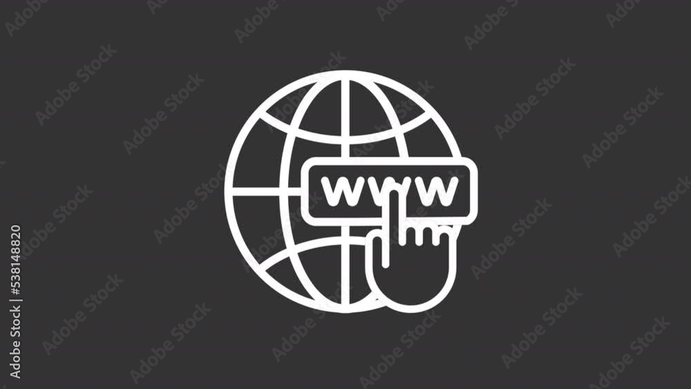 Animated website white line icon. Web address. Online navigation. Digital webpage. Seamless loop HD video with alpha channel on transparent background. Motion graphic design for night mode