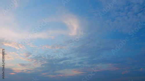 Colorful morning sky with cirrocumulus clouds. Beautiful sunny blue sky with cirrocumulus clouds. Timelapse.