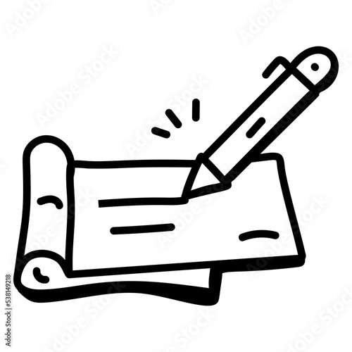 Premium hand drawn icon of cheque 