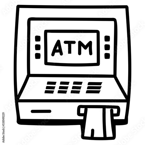 Trendy hand drawn icon of atm 