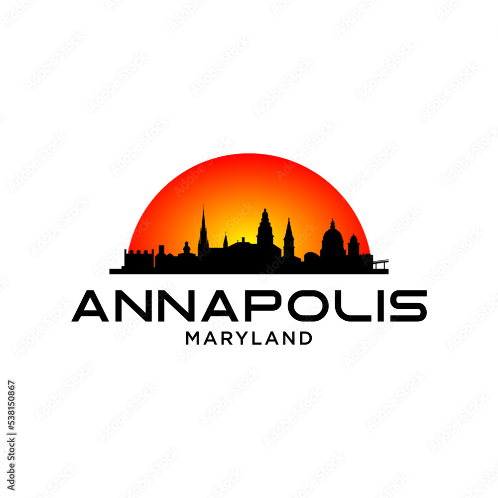 Annapolis maryland city skyline silhouette with black buildings vector
