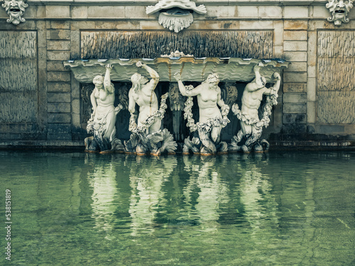Photography Close up detail with the sculpture of the Shell Fountain (Muschelbrunnen) locate
