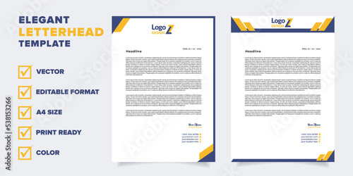 modern letterhead template for business company stationery design with A4 sheet vector format and editable layout in yellow and blue color