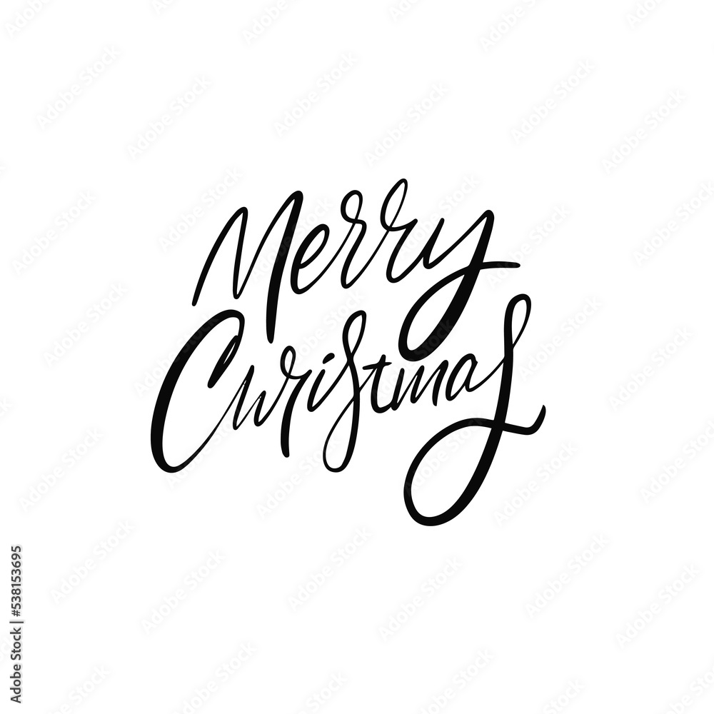 Merry Christmas. Hand drawn black color calligraphy phrase.