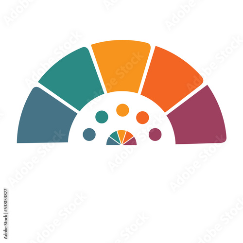 Colorful semicircle, infographic for five positions, isolated