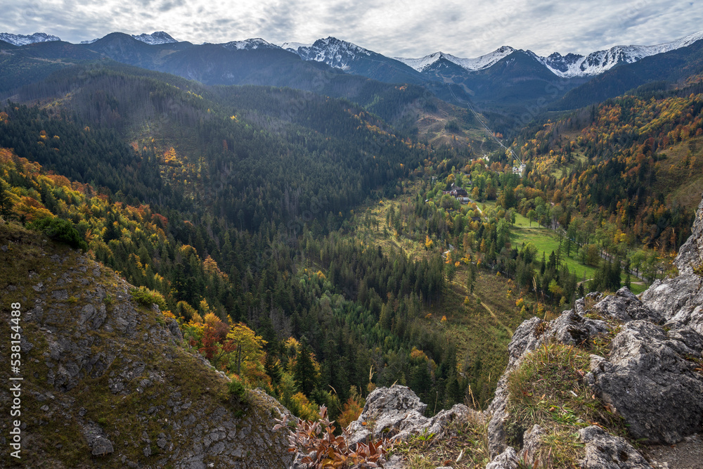 Autumn view of the Tatra Mountains from Nosal.