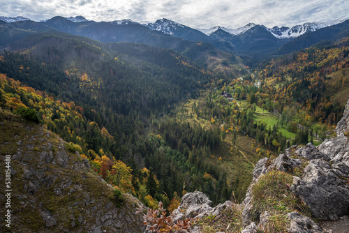 Autumn view of the Tatra Mountains from Nosal.