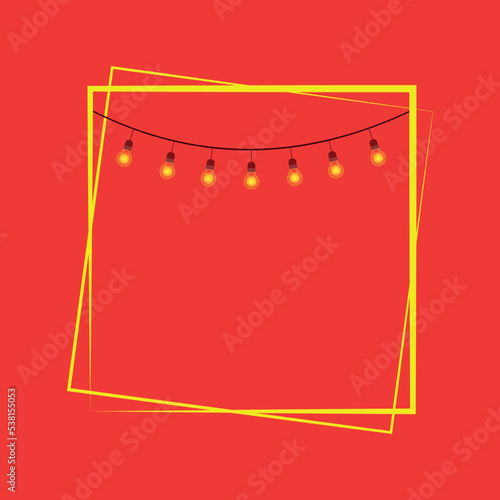 vector of glowing glass light bulbs in a frame. garland of round light bulbs on a red background