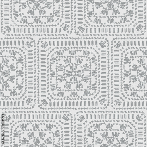Knitting. Granny Square Crochet. Gray Knitted Squares Seamless Pattern. Crochet Cozy Blanket. Old Fashioned Monochrome Background Great for Plaids and Pillows. Vector illustration
