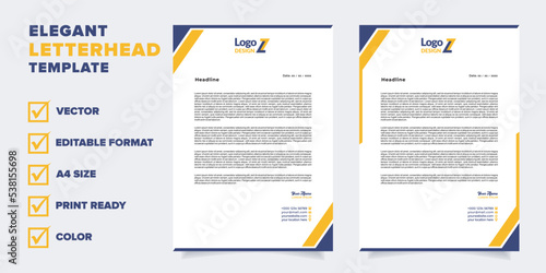 modern letterhead template for business company stationery design with A4 sheet vector format and editable layout in yellow and blue color