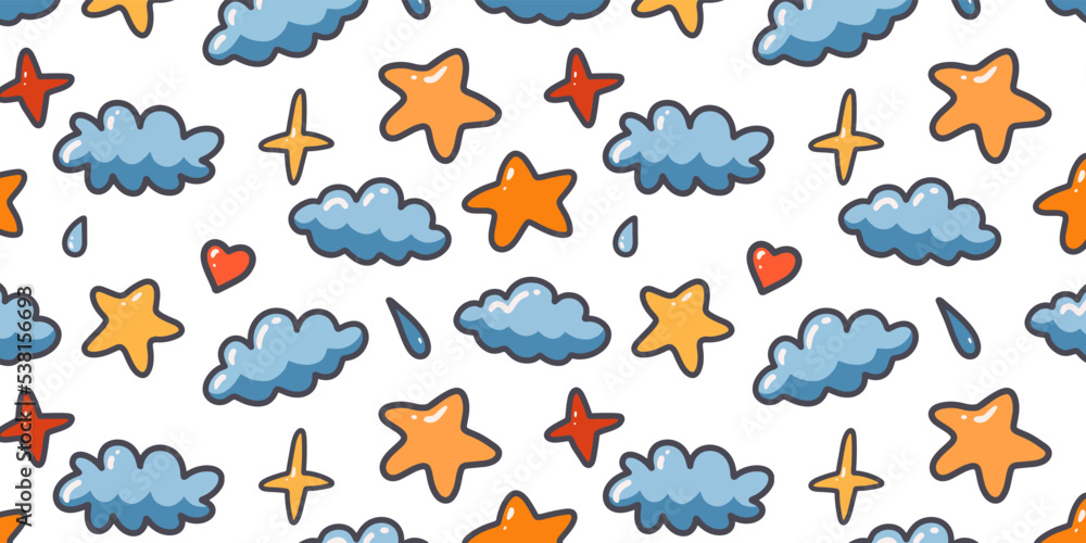 Obraz premium Abstract cloud and stars in cute pattern design style for cartoon background and wallpaper