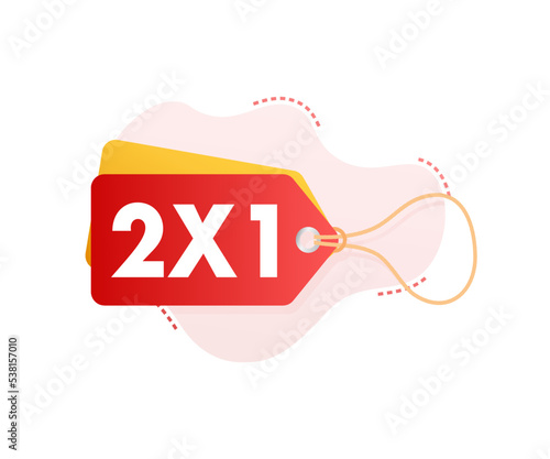 Offer Labels Paper self adhesive supermarket. 2x1 - price tag. Vector stock illustration. photo