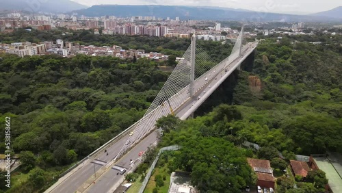 aerial view of viaduct or suspension bridge of bucaramanga, capital of Santander in Colombia photo