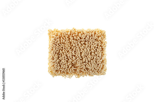 Dry pressed instant noodles on white background. Ramen noodles