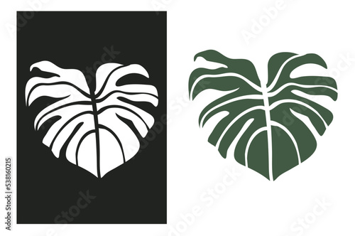 Monstera leaf stencil close up. Vector silhouette of monstera leaves