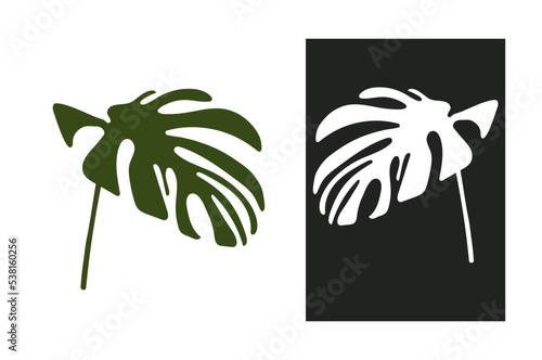Elegant monstera leaf stencil close up. Monstera leaf vector silhouette.