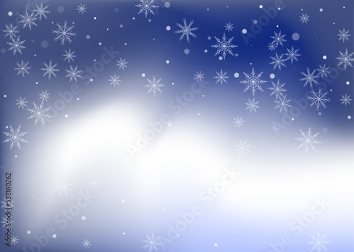 Snowflakes. Snow  snowfall. Falling scattered white snowflakes on a white-blue gradient background. Vector