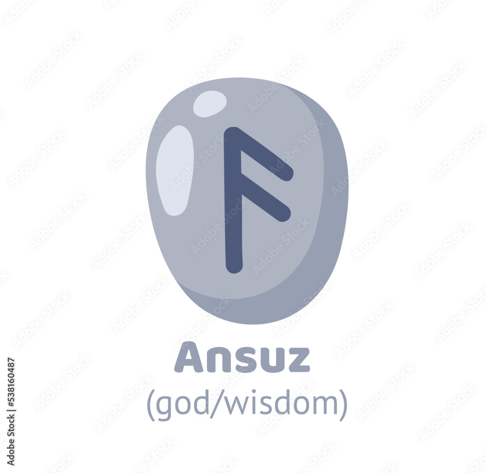 Ansuz (god wisdom) rune, runic inscription engraving on grey stone. Magic, witchcraft, game element. Nordic alphabet, viking letter. Hand drawn flat vector illustration. Ansuz (god wisdom) rune, runic inscription engraving on grey stone. Magic, witchcraft, game element. Nordic alphabet, viking letter. Hand drawn flat vector illustration.