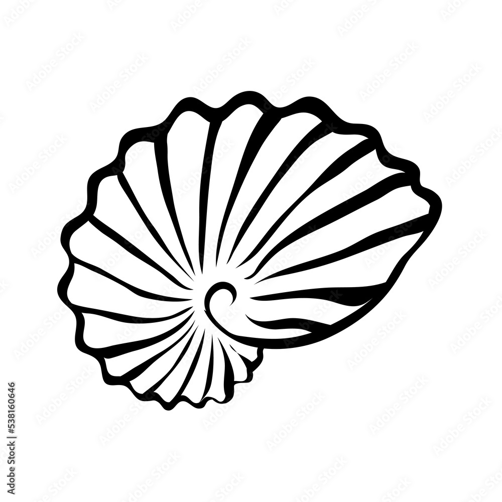 Sea shell. Marine underwater twisted shell. Undersea mollusc. Decorative element. Mediterranean culture. Cartoon vector illustration isolated on white background. Hand drawn outline sketch Sea shell. Marine underwater twisted shell. Undersea mollusc. Decorative element. Mediterranean culture. Cartoon vector illustration isolated on white background. Hand drawn outline sketch