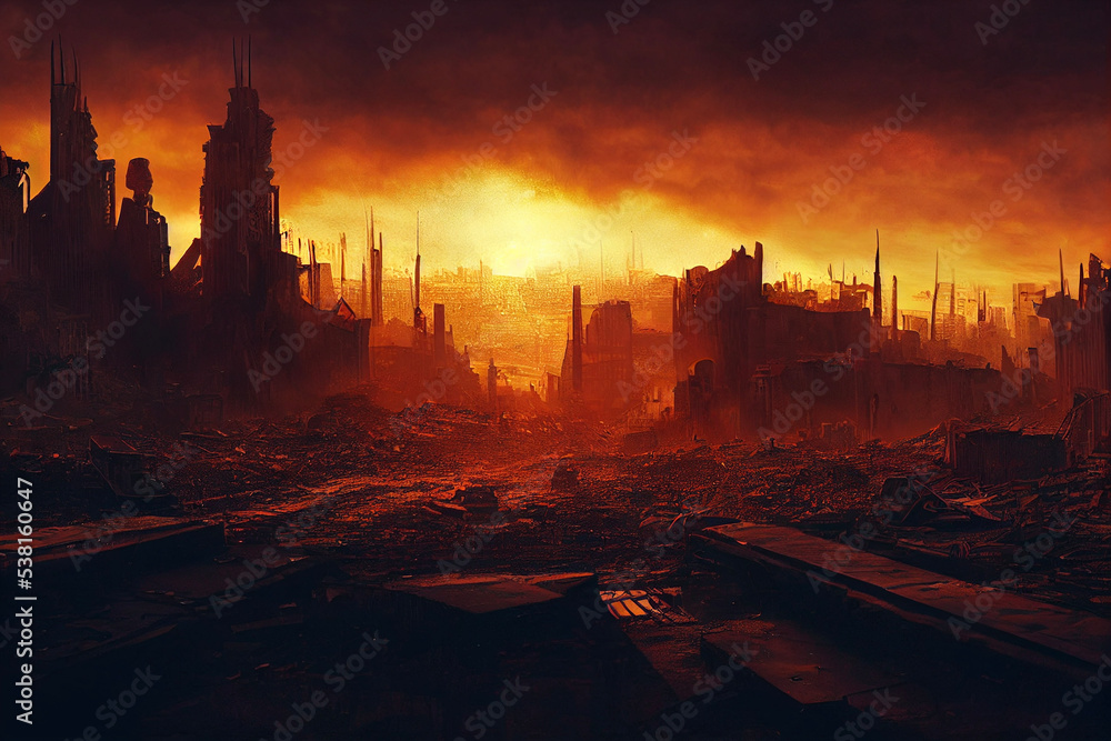 Naklejka premium ruins of apocalyptic city