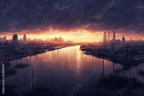 Illustration of a flooded city © Wakingdream