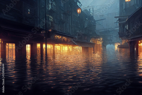 Illustration of a flooded city