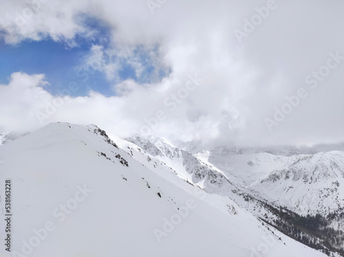 View of the winter snow mountains. Kasprowy Wierch, High Tatra, Poland, Europe