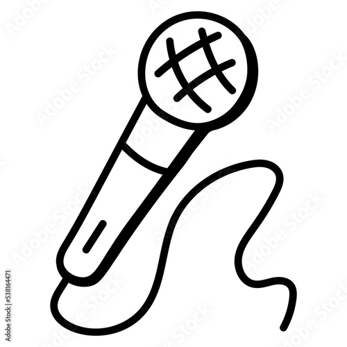 An editable doodle icon of singing mic 