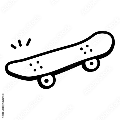 Premium hand drawn icon of skateboard