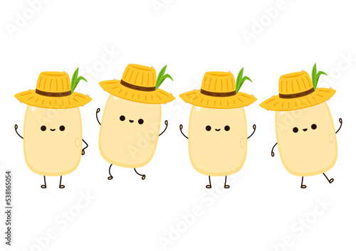 Soybean vector. Soybean character design. Soybean cartoon in farmer hat.