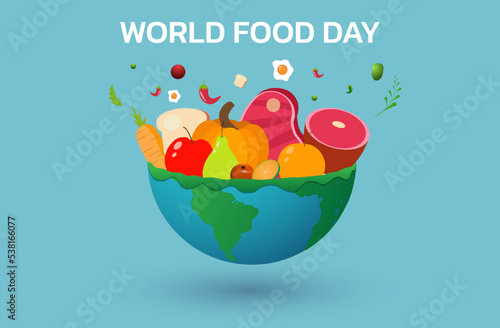 World food day illustration vector., colorful food background.