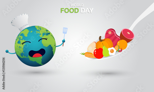 World food day illustration vector., colorful food background.