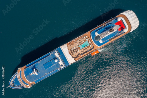Top view of anchored cruise ship © Kokhanchikov