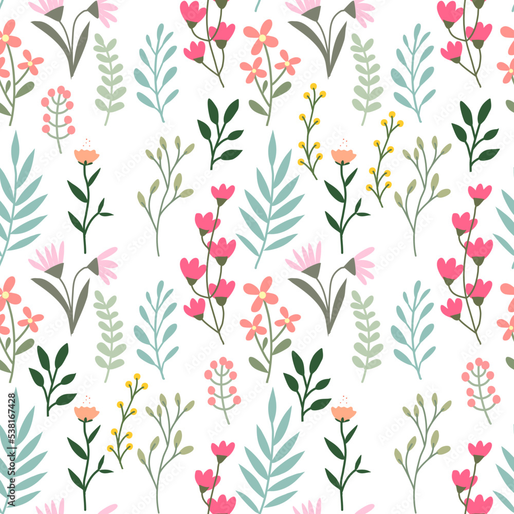 Vector seamless wild floral pattern  on a transparency background.