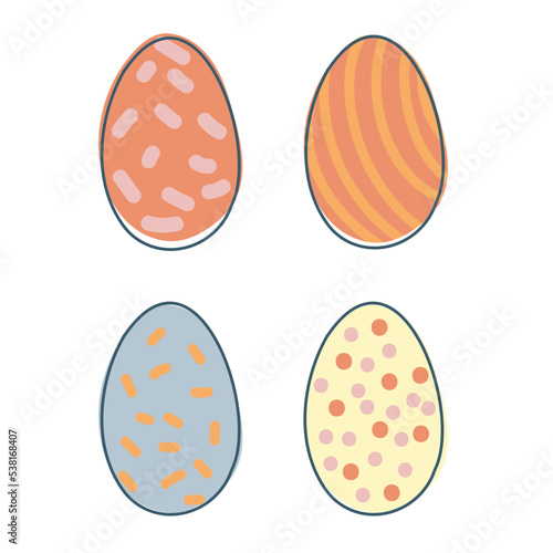 A set of Easter eggs. Festive sweets. Colored eggs in doodle style. Vector graphics isolated on white background.