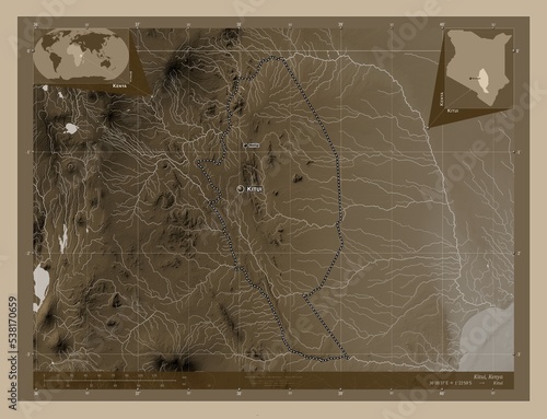 Kitui, Kenya. Sepia. Labelled points of cities photo