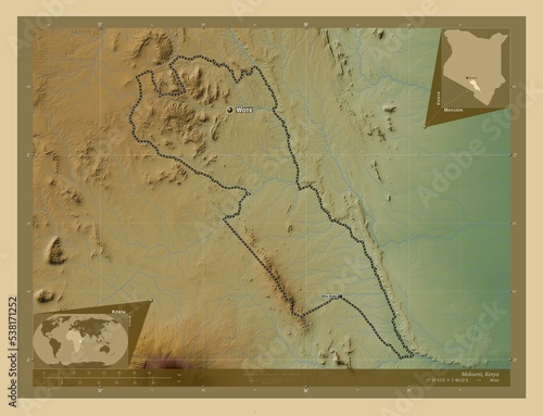 Makueni, Kenya. Physical. Labelled points of cities photo