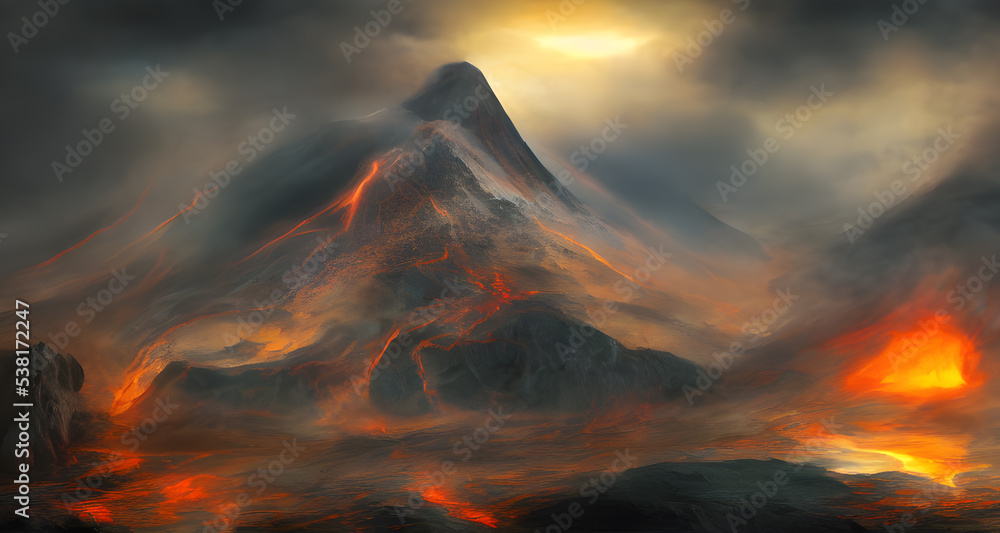 Illustration of an active vulcano, lava sea