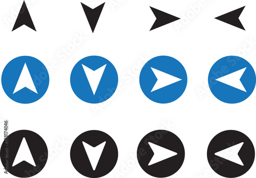 Vector compass icons of north, south, east and west direction. Map symbol. Arrow icon. Vector illustration.
