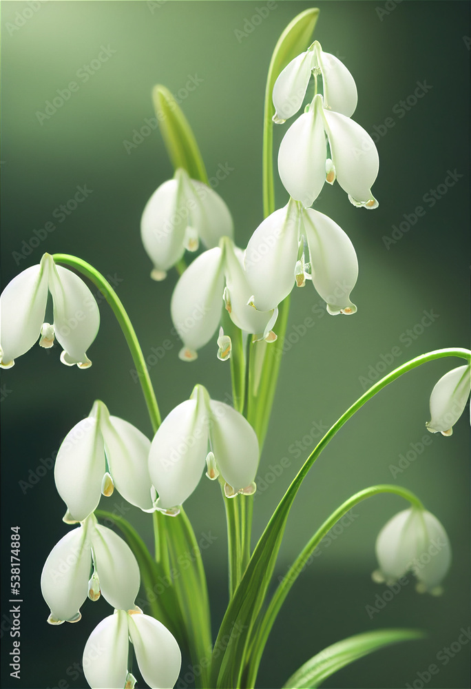Fototapeta premium hyperreal realistic image lily of the valley in closeup
