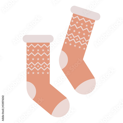 Vector illustration flat design colorful sock isolated on white background. Textile warm clothes socks pair cute decoration wool winter clothing. Season collection.