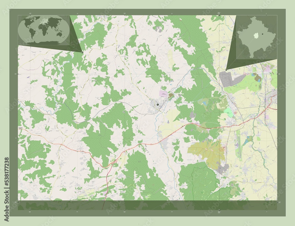 Fototapeta premium Drenas, Kosovo. OSM. Major cities