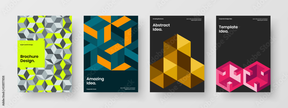 Isolated corporate identity design vector layout bundle. Colorful geometric pattern cover template set.