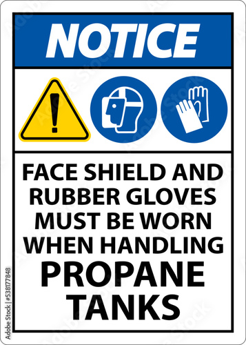 Notice PPE Required When Handling Propane Tanks Sign