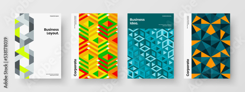 Multicolored magazine cover design vector layout bundle. Abstract geometric shapes postcard concept set.