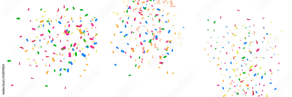 Colorful confetti set. Fireworks and pollen that are often used in promotions and events illustration set. party, diary, decorate, event. Vector