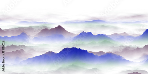 mountains in the fog