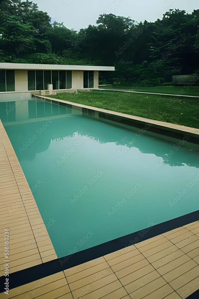 Swimming pool in a house in the middle of the woods